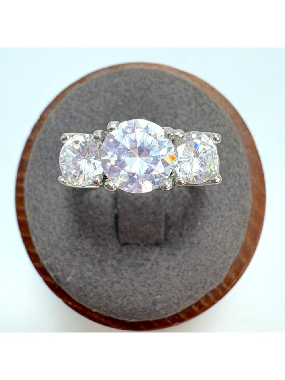 Three Stone Sterling Silver 925 Cubic Zirconia Statement Ring Size 8.75